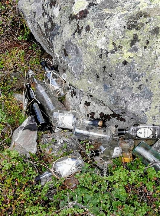 Vissa fjällvandrare har med sig mängder med alkohol ut i naturen – och lämnar kvar tomma flaskor och burkar.