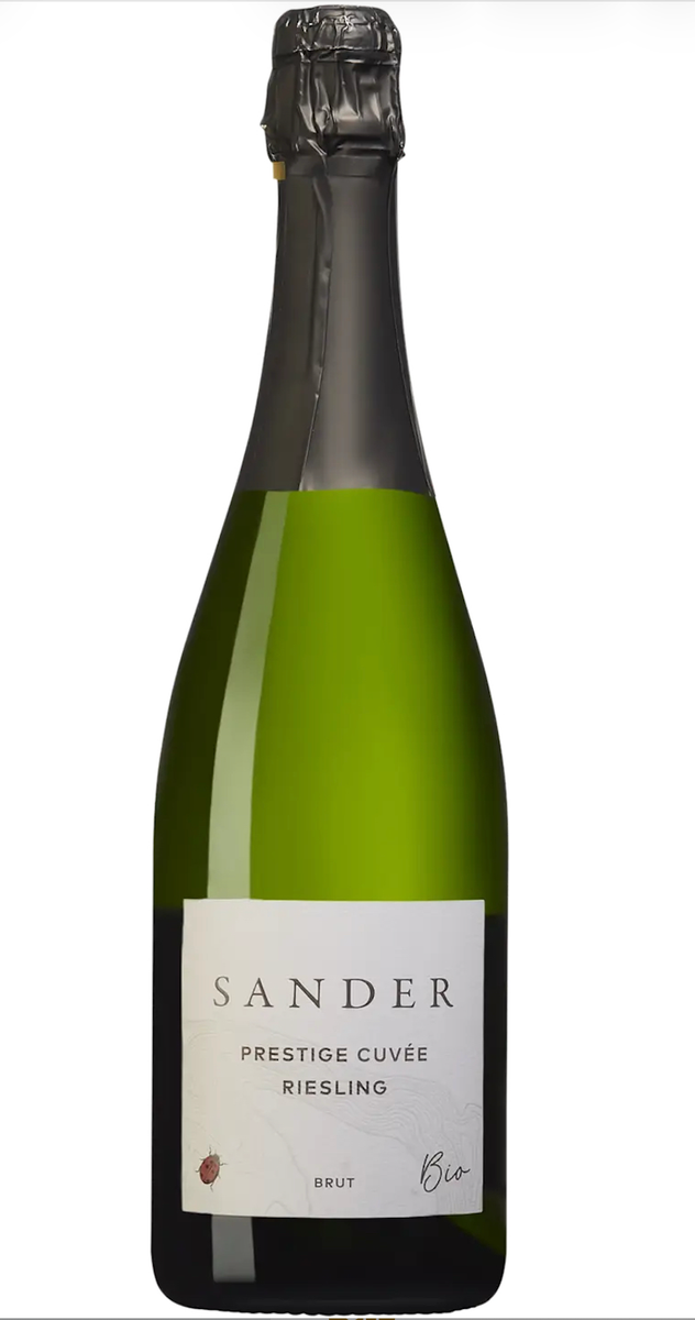 Flaska mousserande vin Sander Prestige Cuvée Riesling Brut, ekologisk