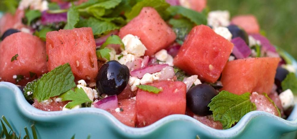 Vattenmelonsallad med feta och mynta