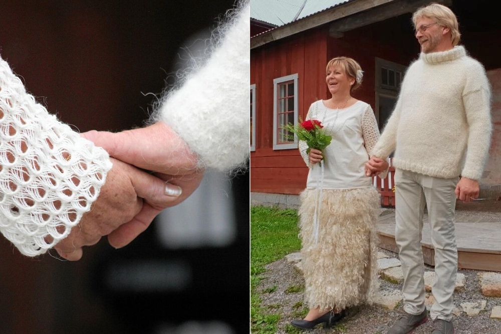 Ullbröllop i Lekhyttan. Gunilla Larsholt och Johan Molin säger "ja" i helylle.