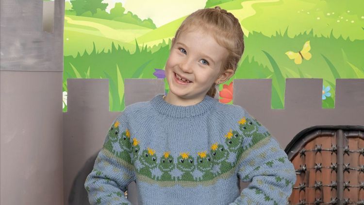 Sticka tröjan med små grodor på