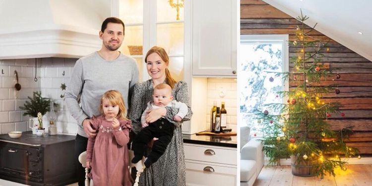 Isabell och Fredrik njuter av första julen på farmors gård i Skråmträsk